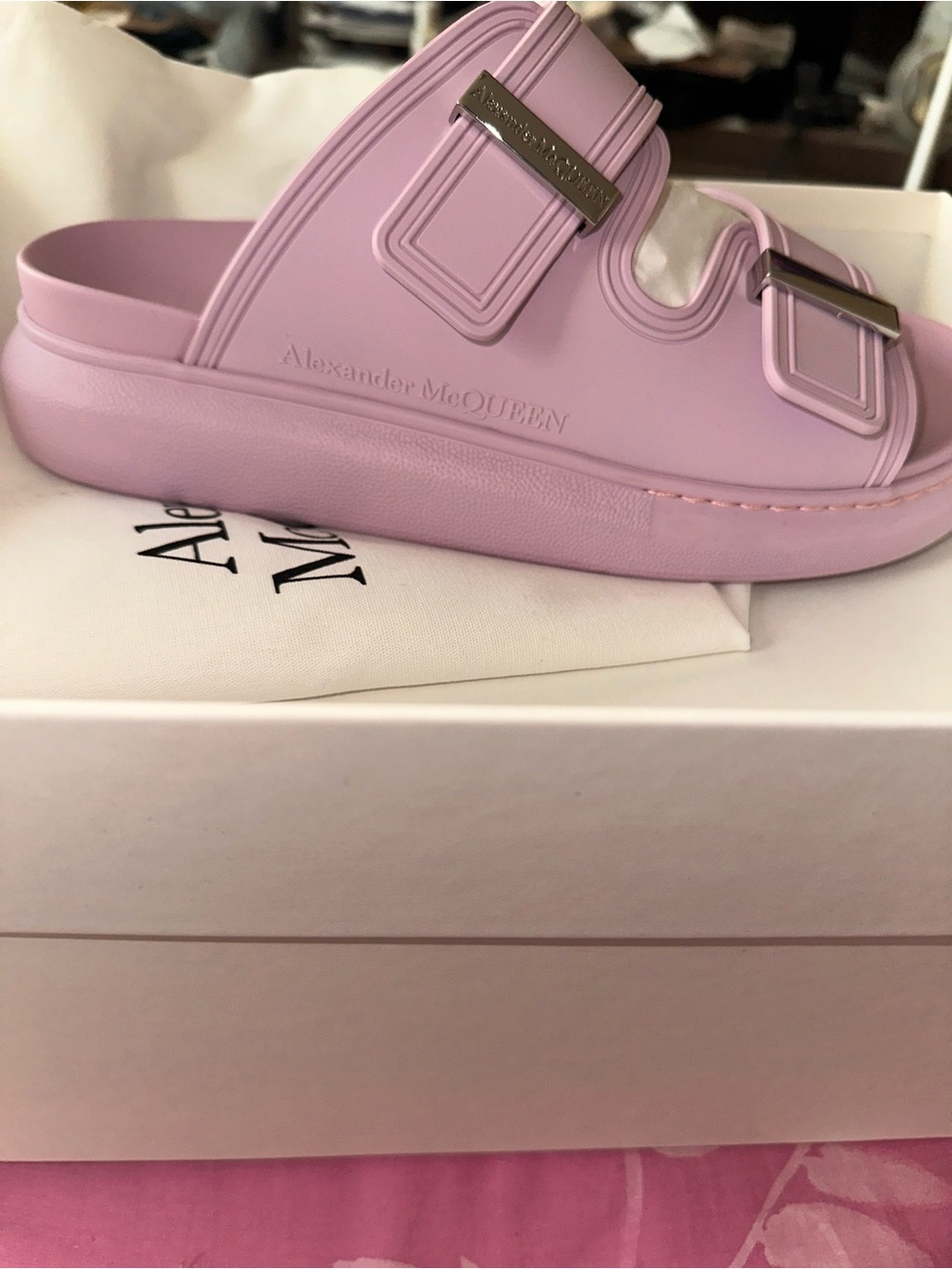 Alexander McQueen Lilac Women Slide Sandals with Buckles